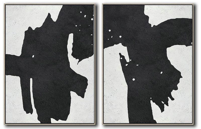 Extra Large 72" Acrylic Painting,Set Of 2 Minimal Painting On Canvas - Canvas Paintings For Sale